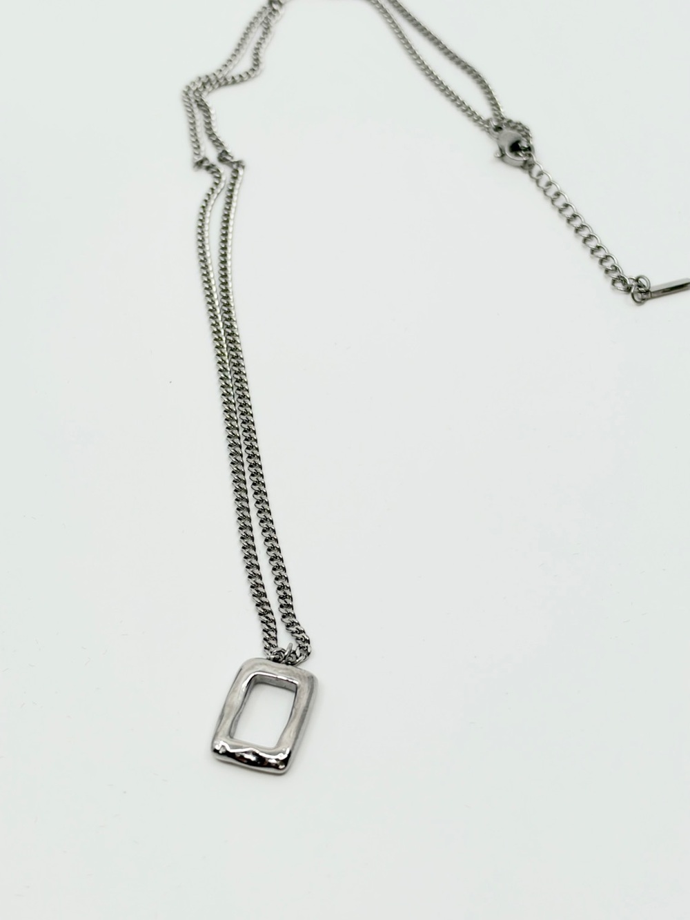 Cainté Men’s Sterling Silver Open Rectangle Pendant Necklace - Silver